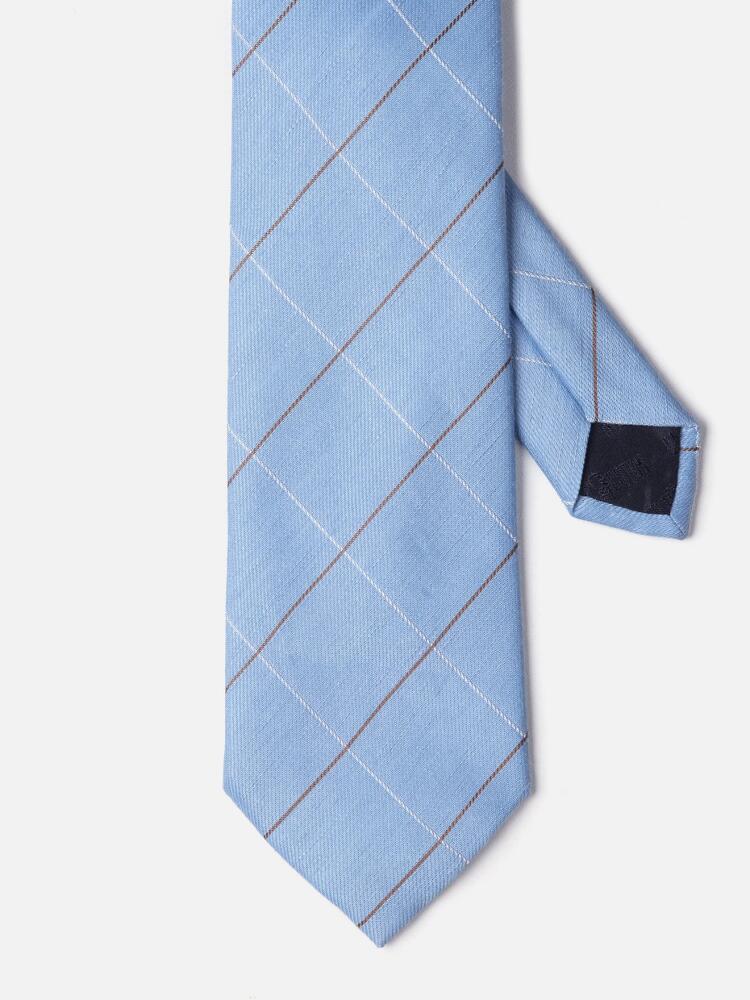 Cravate en lin et soie ciel à carreaux Cravates