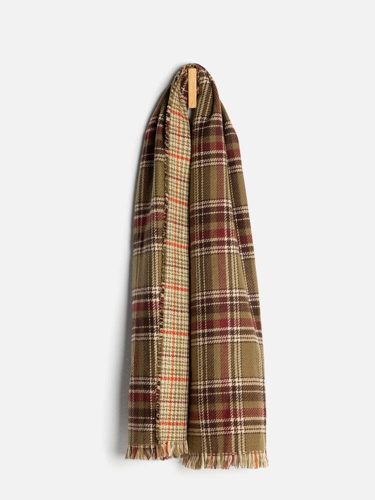 SUNDAYROSE Sciarpa Oversize A Quadri Tartan 140x140 Cm - Morbida Come Il Cashmere, Colore Kaki Arancione, Donna