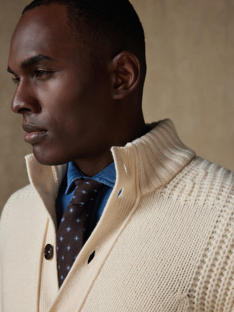 Cardigan Ray en lambswool écru Pulls homme