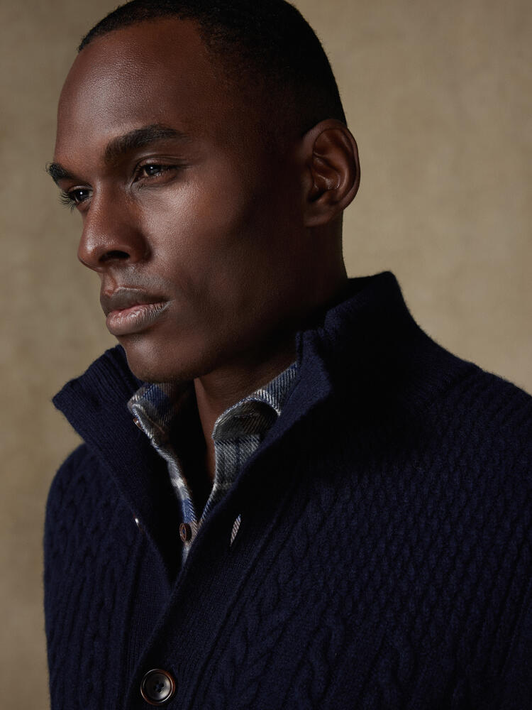 Cardigan Stefan en lambswool marine Pulls homme
