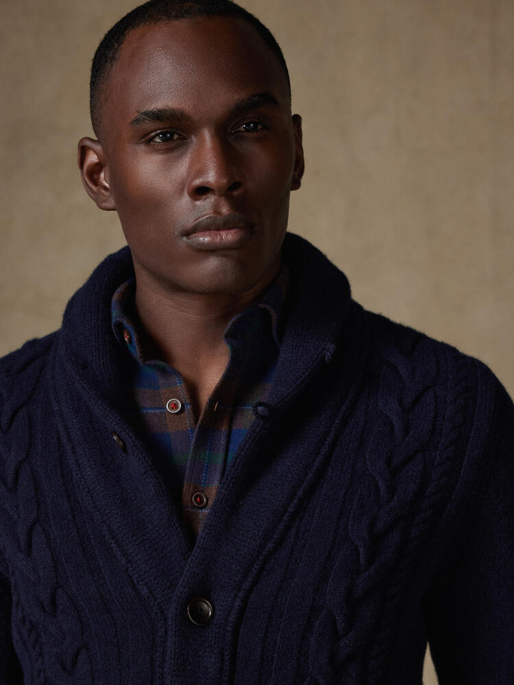 Cardigan Pat en lambswool marine Pulls homme