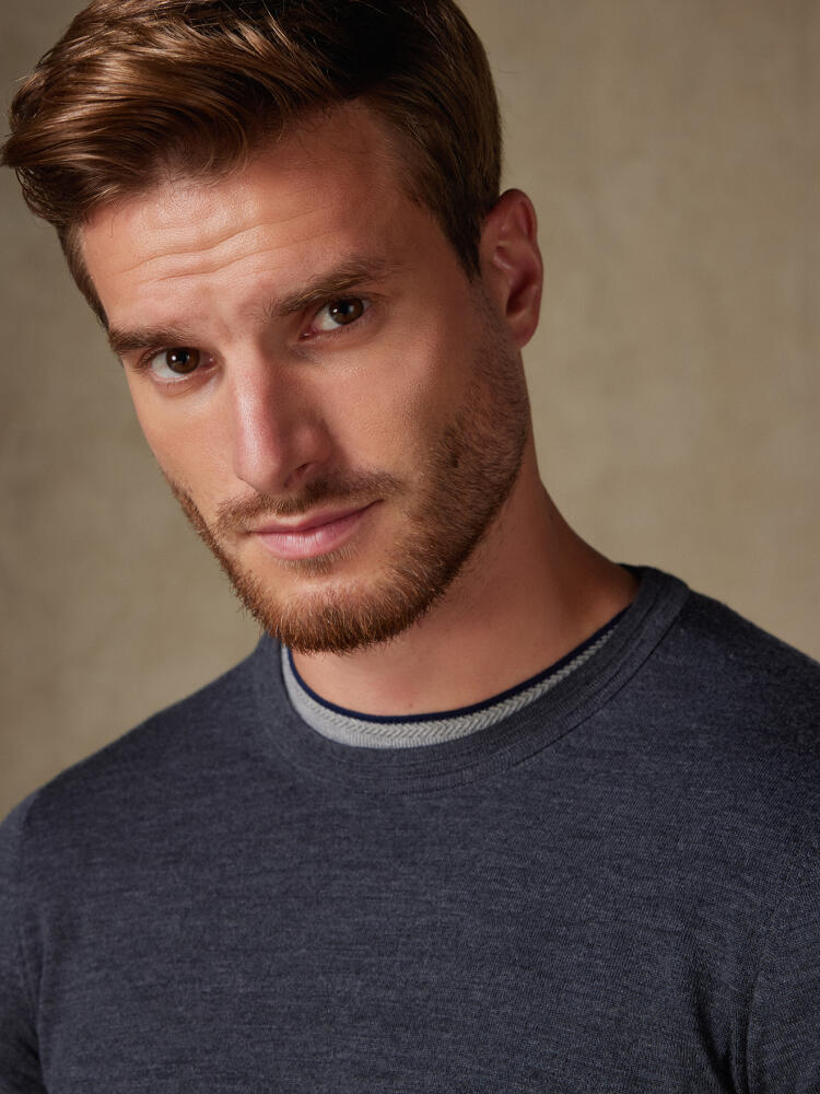 Col rond Russel en mérinos anthracite Pulls homme