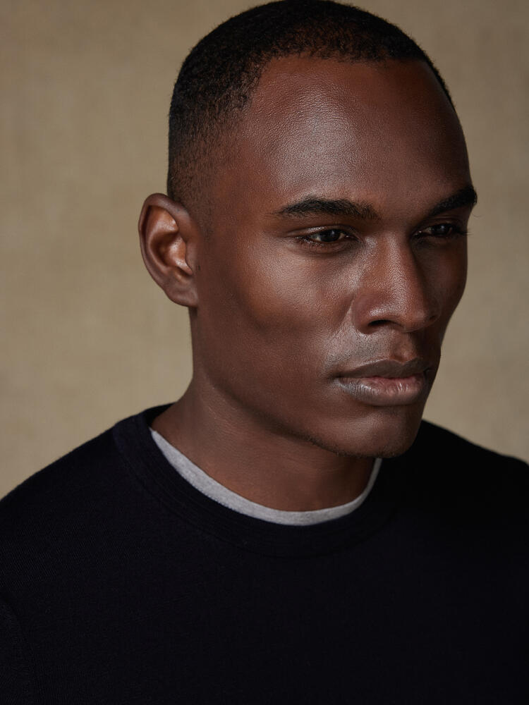 Col rond Russel en mérinos marine Pulls homme