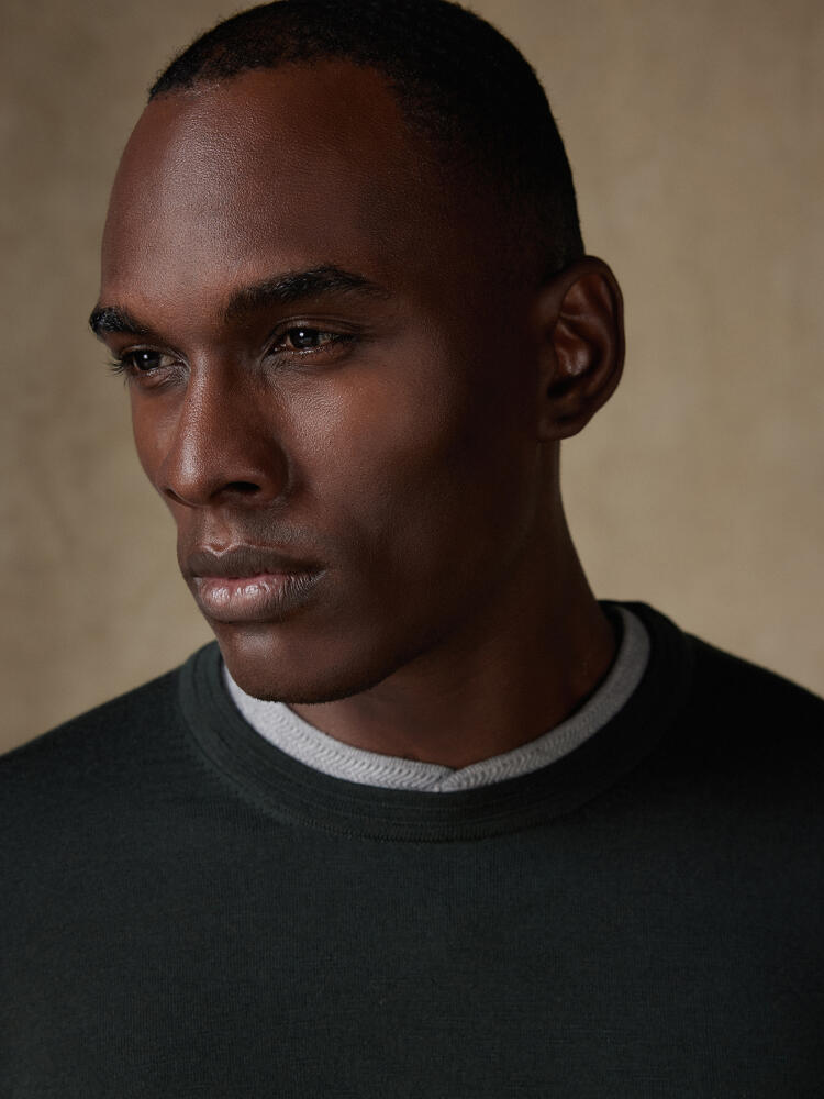 Col rond Russel en mérinos kaki Outlet