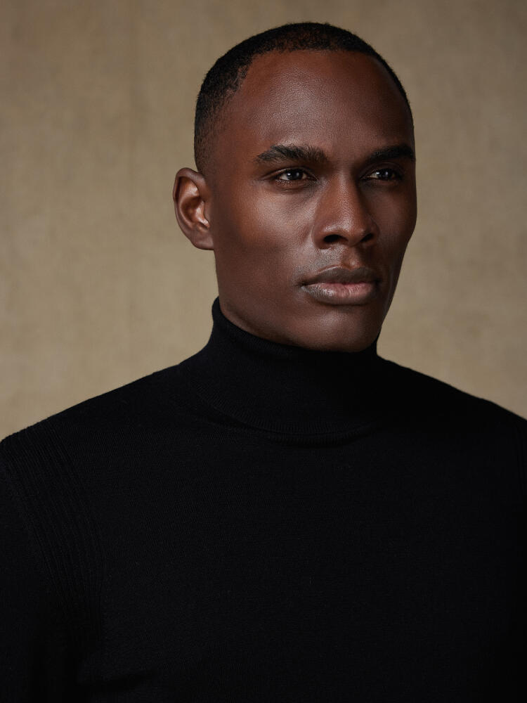 Col roulé Edward en mérinos noir Pulls homme