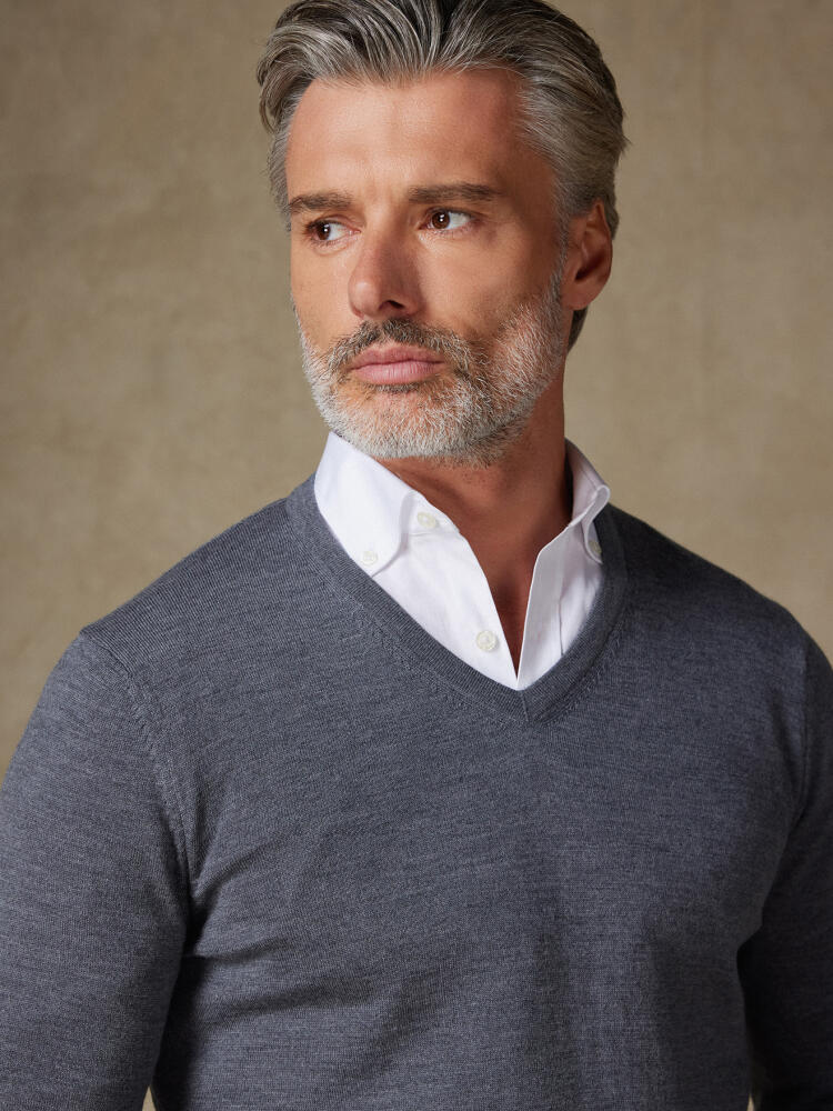 Col V Dylan en mérinos gris Pulls homme