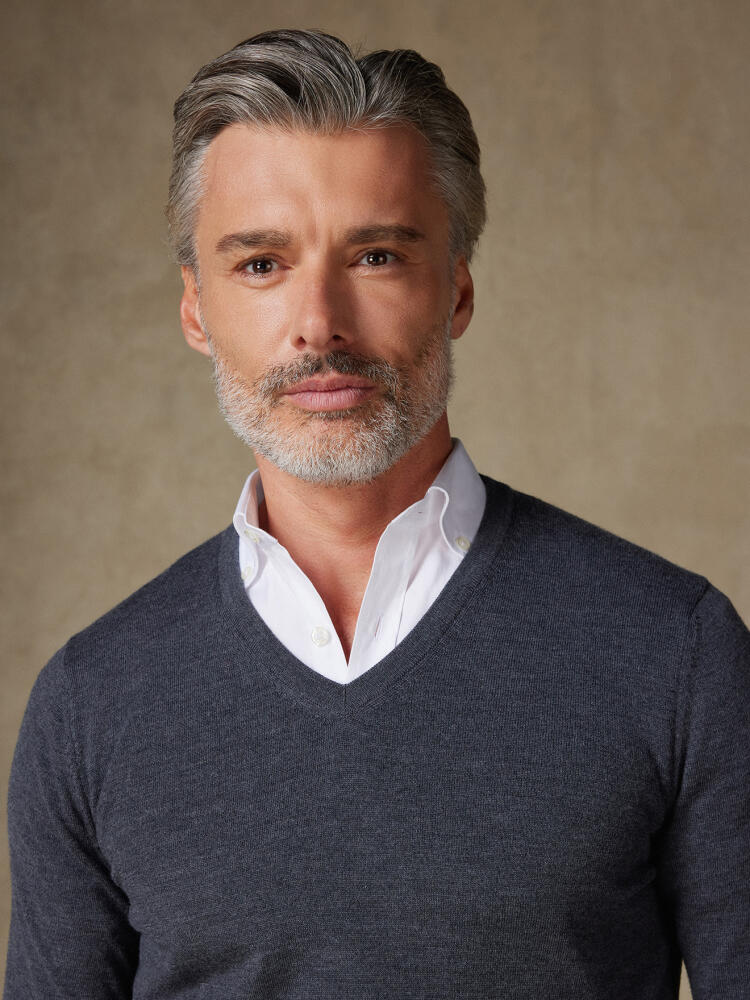 Col V Dylan en mérinos Anthracite Pulls homme