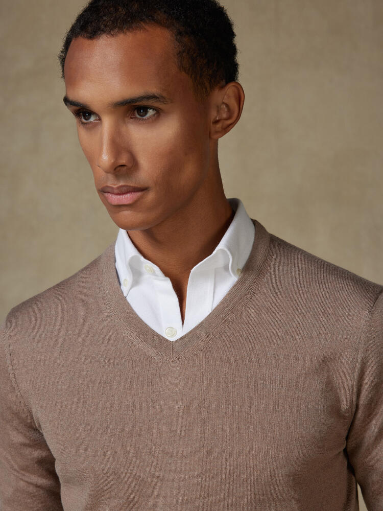 Col V Dylan en mérinos beige Pulls homme