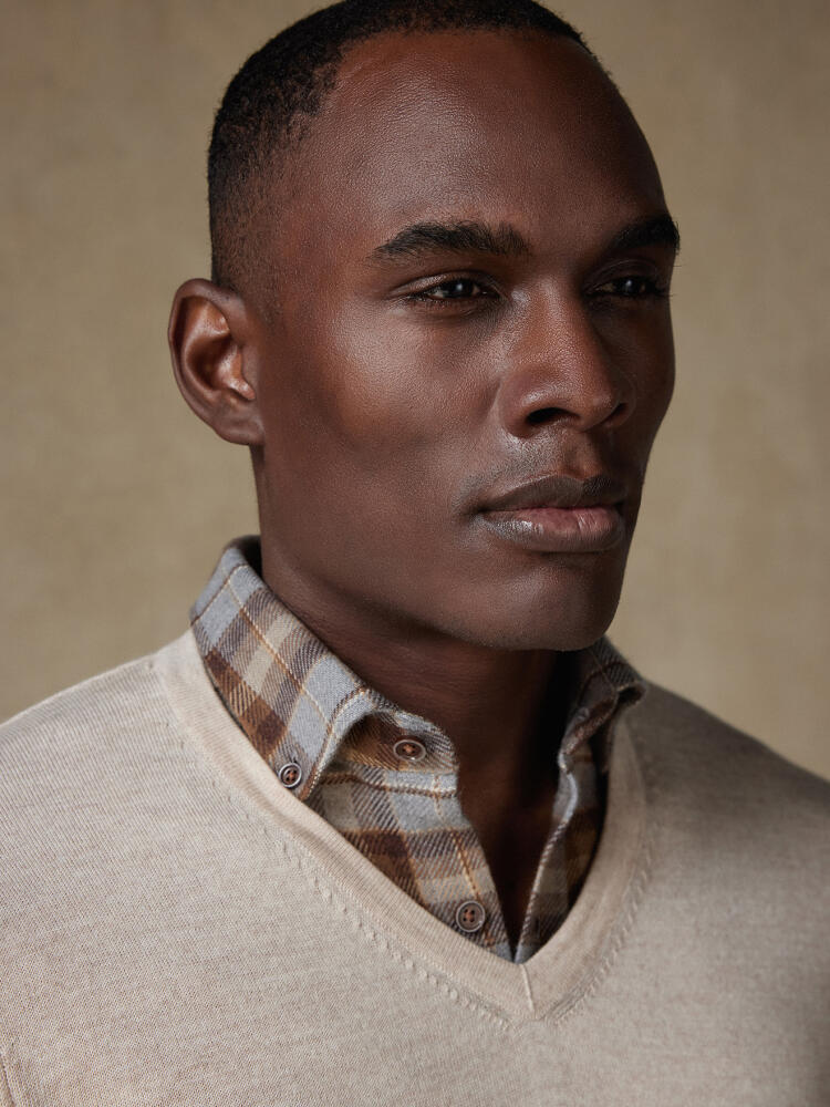 Col V Dylan en mérinos sable Outlet