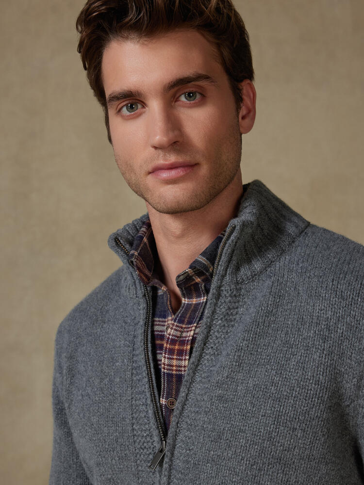 Full Zip Albury en lambswool gris Pulls homme