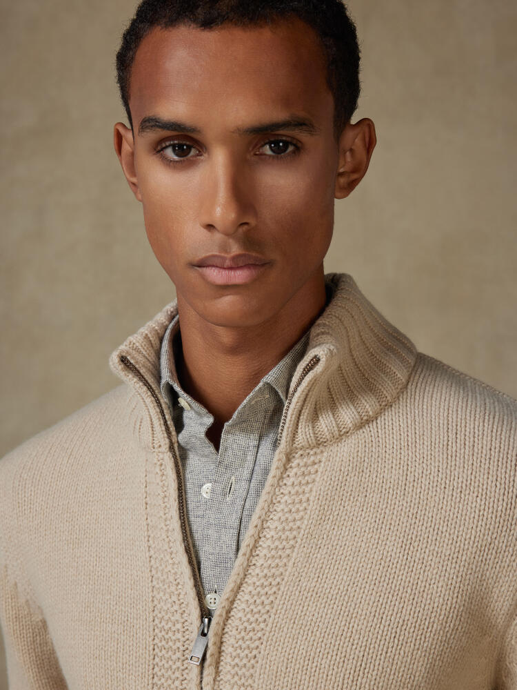 Full Zip Albury en lambswool écru Pulls homme