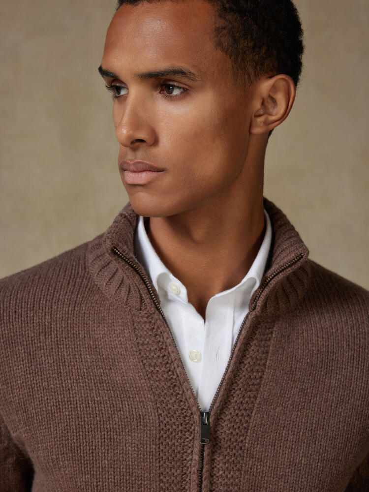 Full Zip Albury en lambswool marron Pulls homme