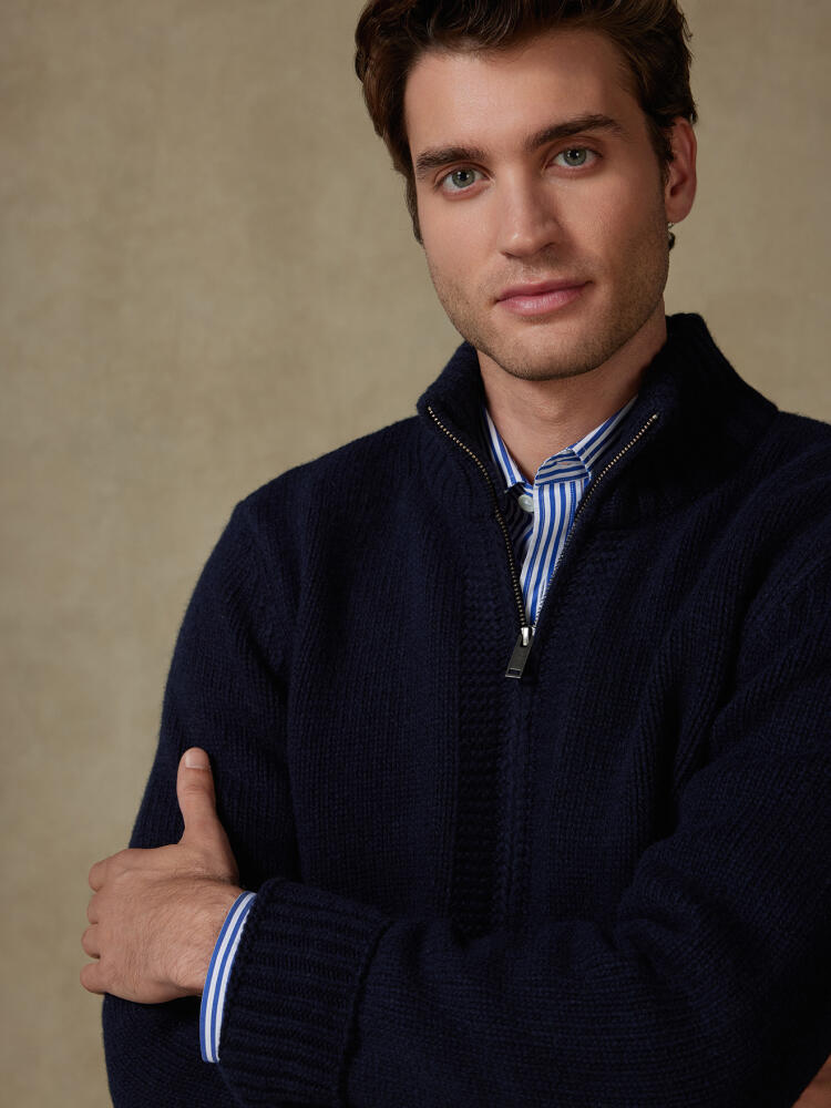 Full Zip Albury en lambswool marine Pulls homme