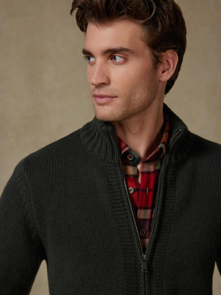 Full Zip Albury en lambswool kaki Pulls homme
