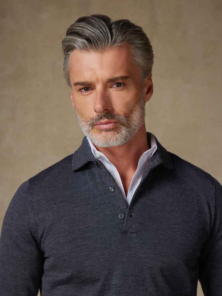 Polo Tim en mérinos anthracite Outlet