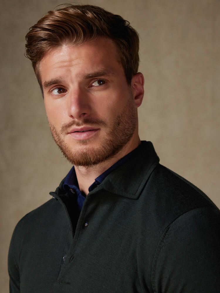 Polo Tim en mérinos kaki Outlet