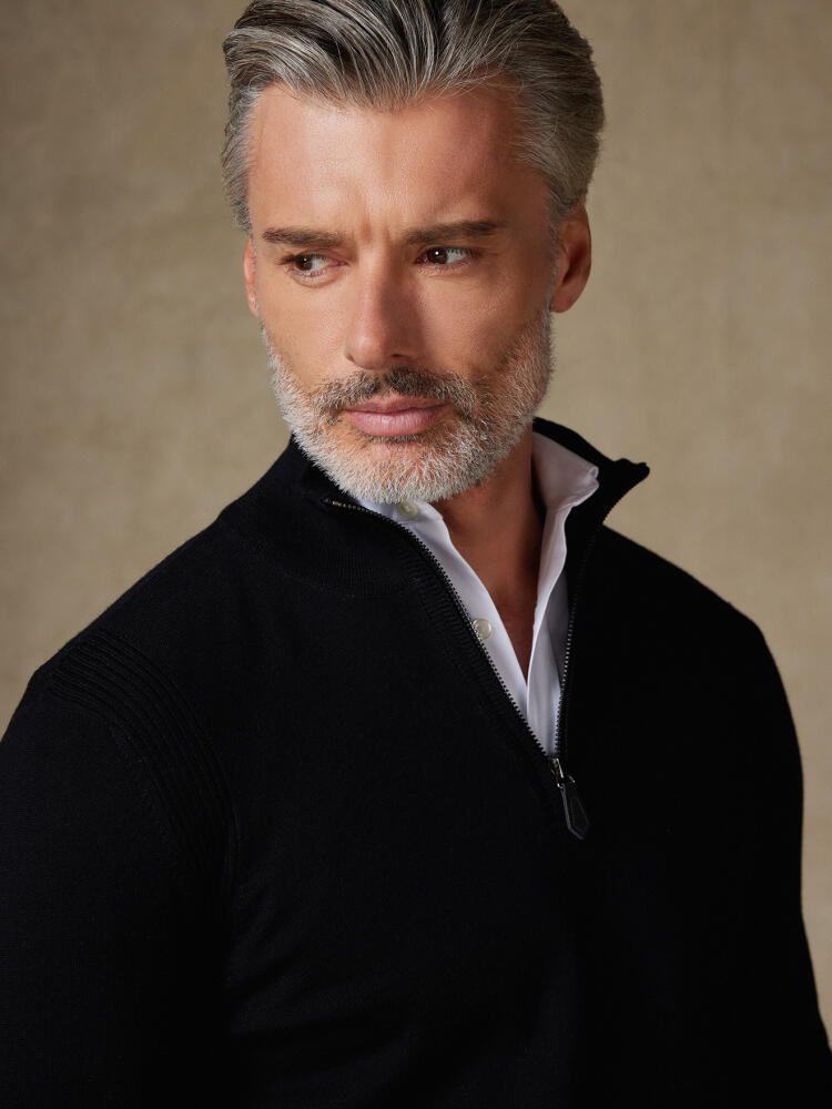 Half Zip Greg en mérinos noir Pulls homme