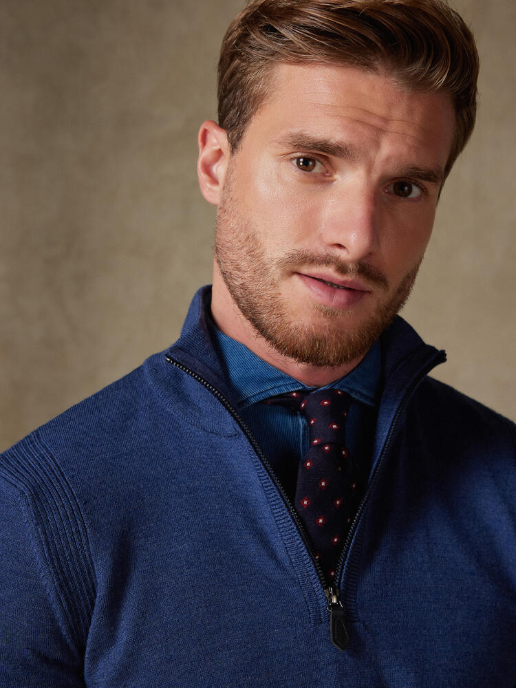 Half Zip Greg en mérinos bleu Pulls homme