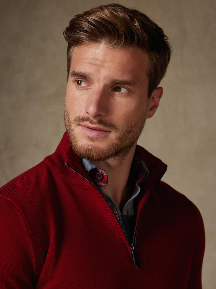 Half Zip Greg en mérinos bordeaux Pulls homme