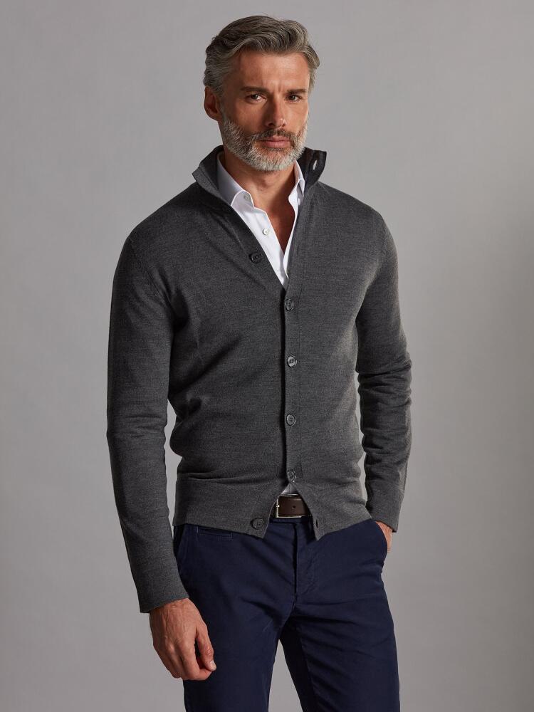 Cardigan Bruce en mérinos anthracite Pulls homme