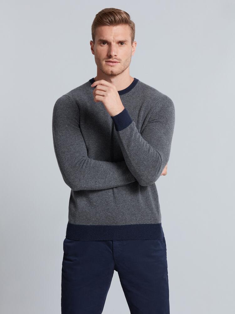 Col rond bicolore anthracite en lambswool Pulls homme