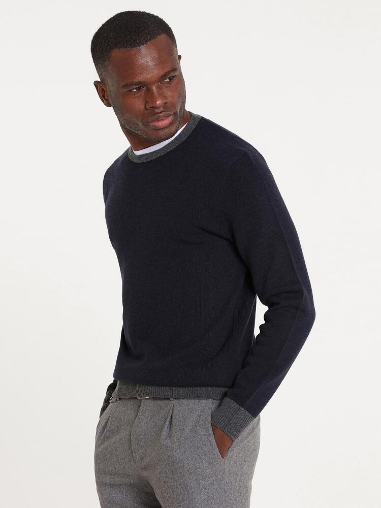 Col rond bicolore marine en lambswool Pulls homme