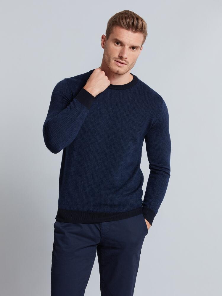 Col rond en mérinos à motif prince de galles Pulls homme