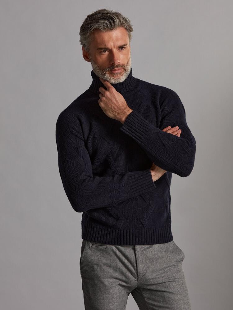 Col roulé torsadé Becky en lambswool marine Pulls homme