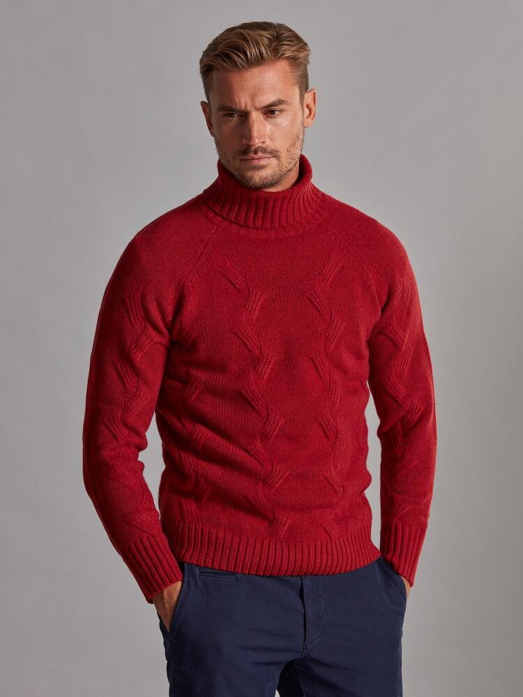 Col roulé torsadé Becky en lambswool carmin Pulls homme