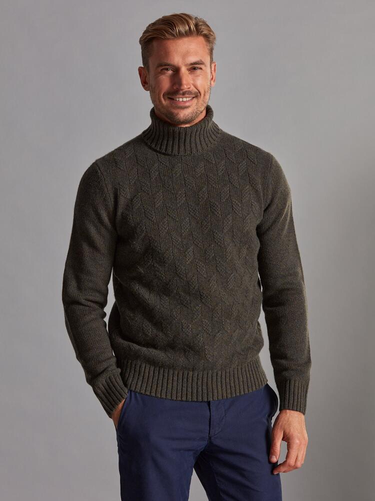 Col roulé structuré Bolton en lambswool vert Pulls homme