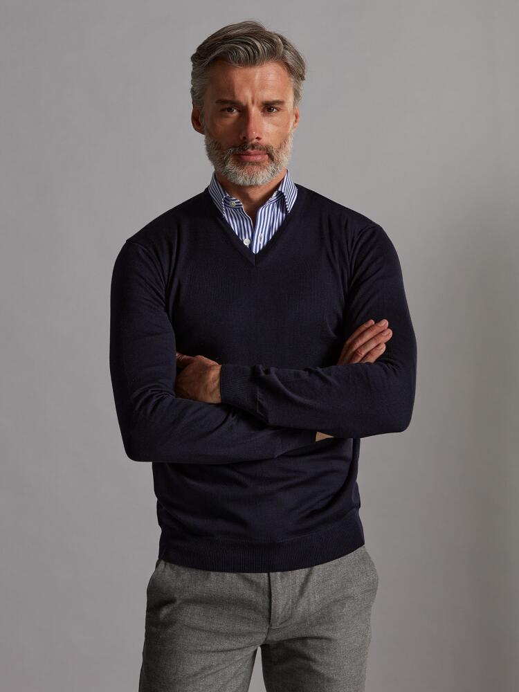 Col V Benjy en mérinos marine Outlet