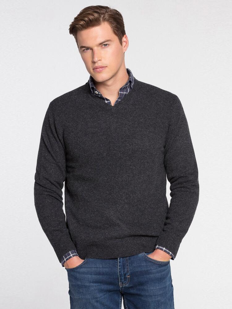 Col V anthracite en lambswool Pulls homme