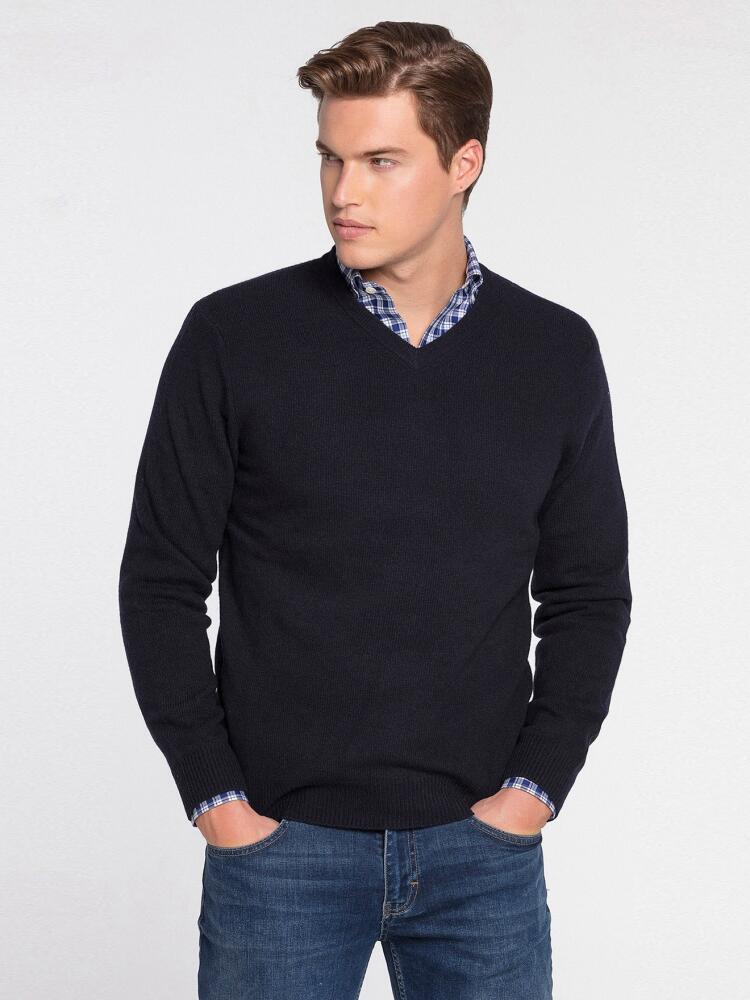 Col V marine en lambswool Pulls homme