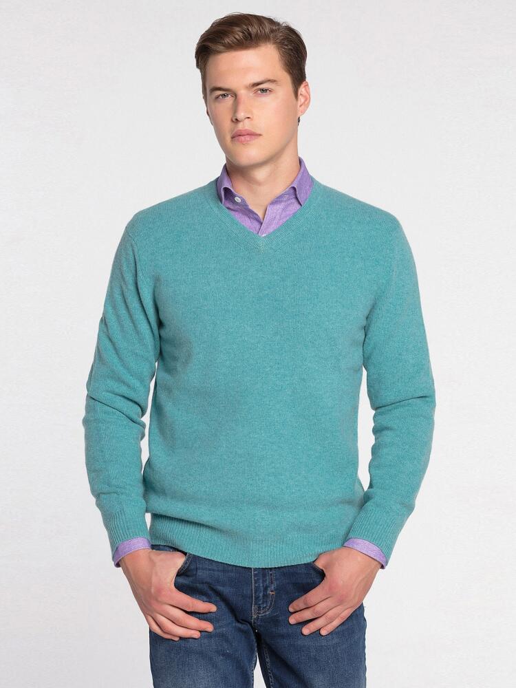 Col V bleu lagon en lambswool Pulls homme
