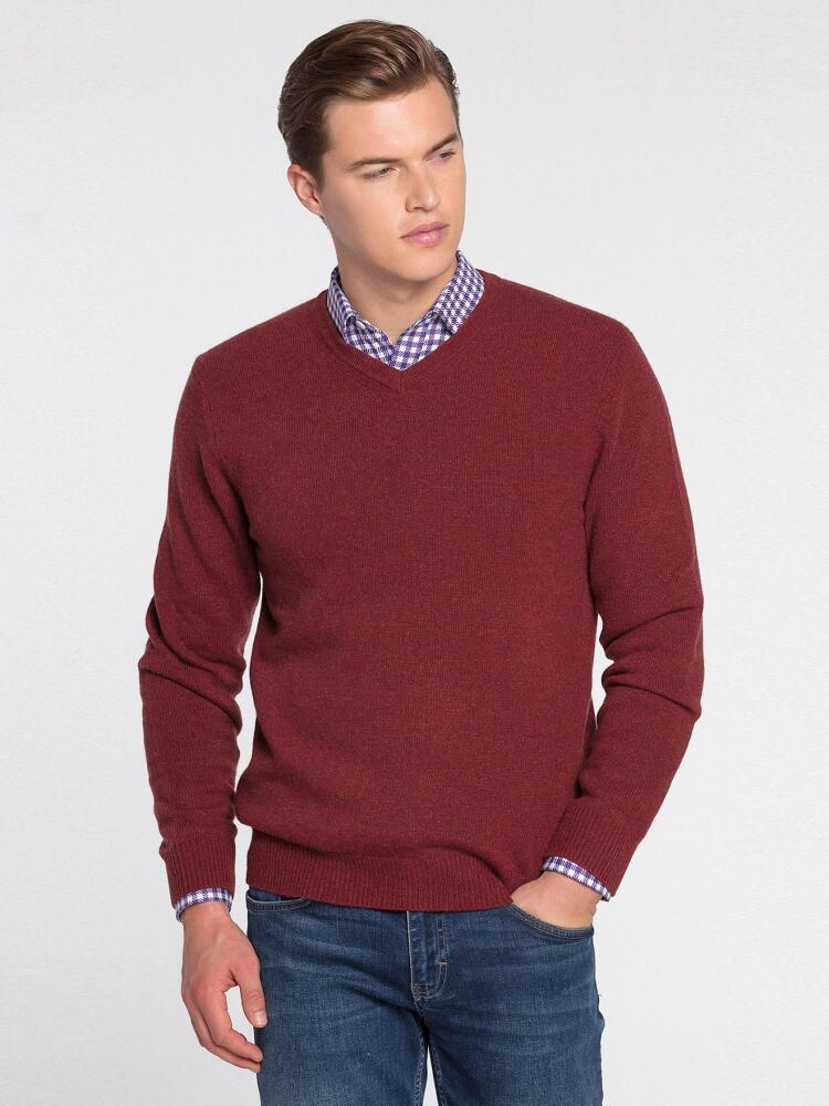 Col V rust en lambswool Pulls homme