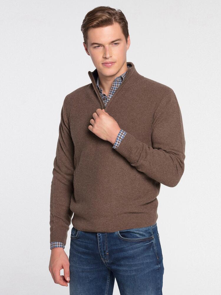 Half zip marron en lambswool Pulls homme
