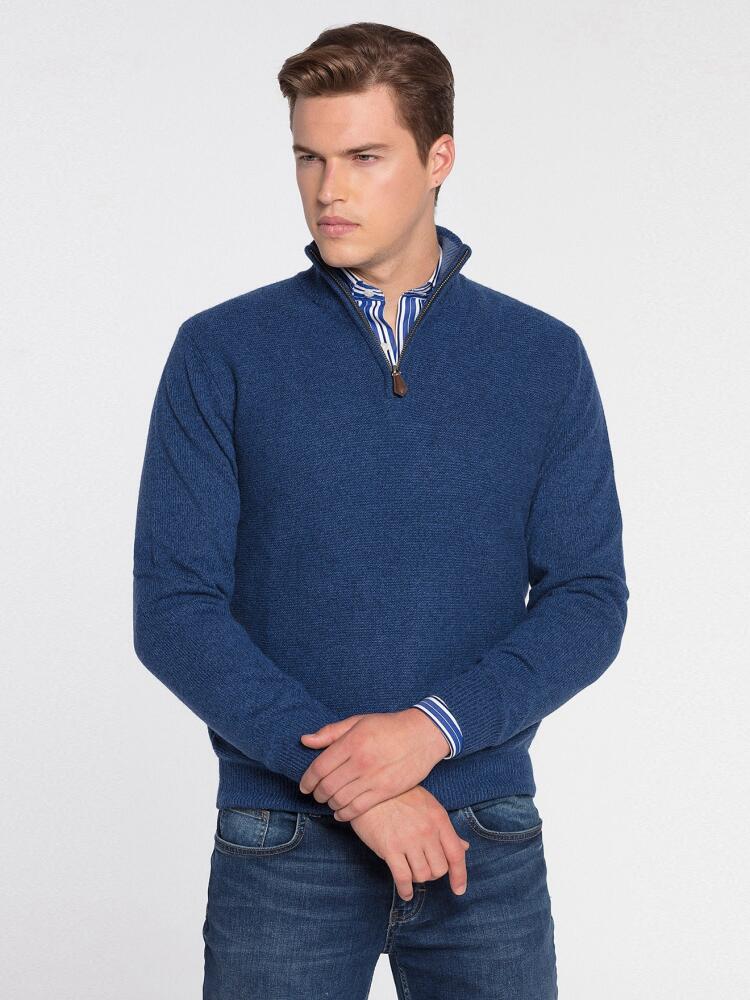 Half zip indigo en lambswool Outlet